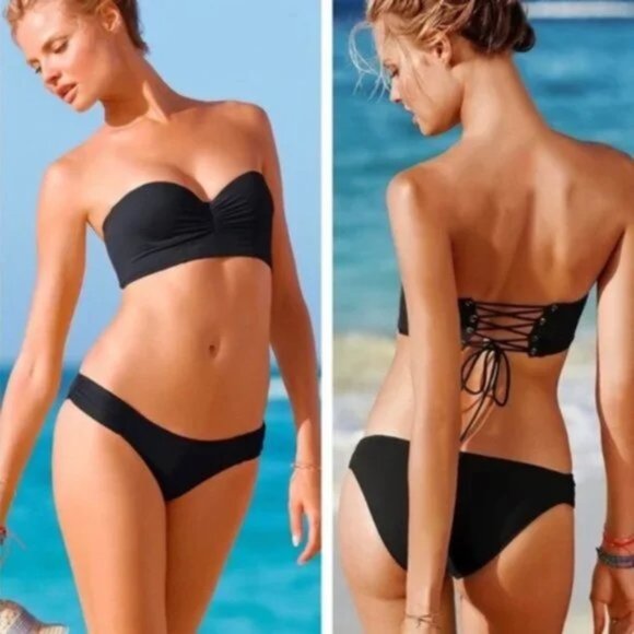 Victoria's Secret PINK | Knockout Ruche Black Bikini Bottoms | Size Medium - Picture 1 of 11
